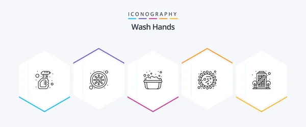 Wash Hands Line Icon Pack Including Bacteria Covid Blood Coronavirus — Image vectorielle