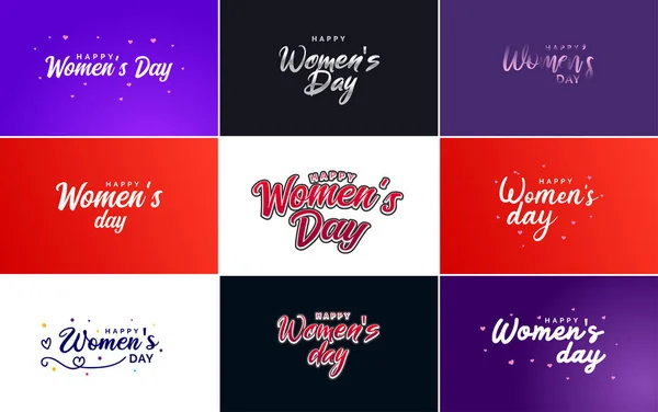 Happy Woman Day Handwritten Lettering Set Use Greeting Invitation Cards — Stockvector