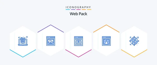 Web Pack Blauw Pictogram Verpakking Inclusief Wereldbol Het Web Organisatiepagina — Stockvector