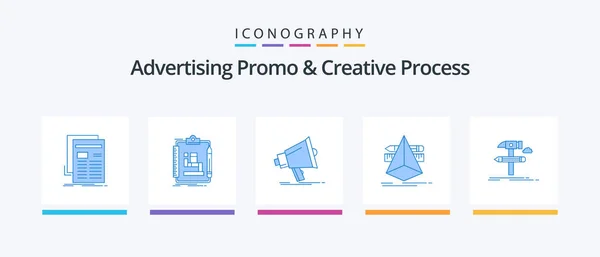 Promoção Publicidade Processo Criativo Azul Icon Pack Incluindo Designer Trabalho — Vetor de Stock