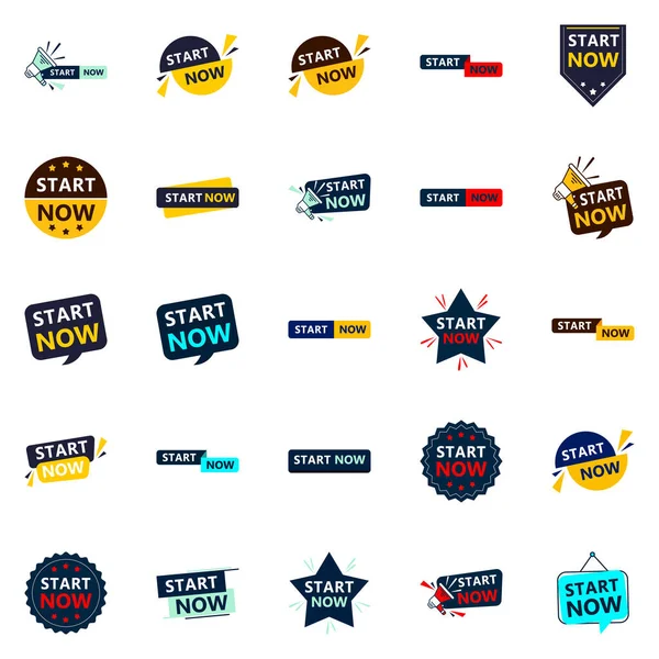 Start Now Modern Typographic Elements Promoting Starting Current Way — Stockvector