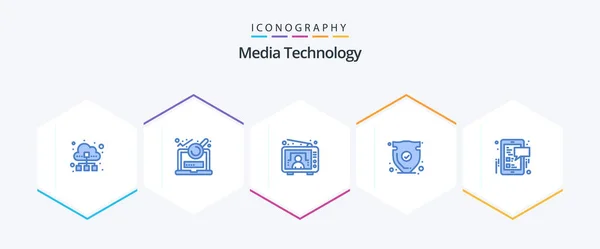 Media Technology Blue Icon Pack Including Verify Protect Login Shield — Archivo Imágenes Vectoriales