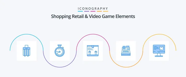 Shoping Retail Video Game Elements Blue Icon Pack Including Screen — Stock Vector