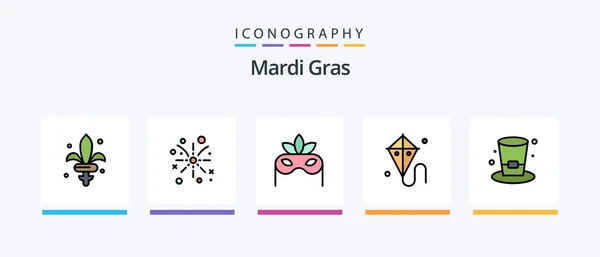 Mardi Gras Line Fylld Icon Pack Inklusive Drake Mardi Gras — Stock vektor