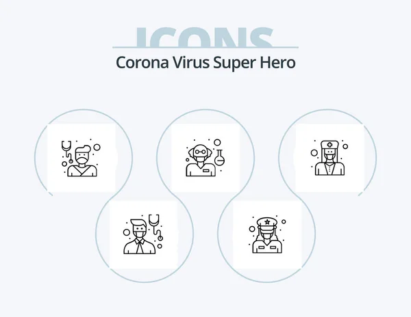 Wirus Corona Super Hero Line Icon Pack Projekt Ikony Doktorze — Wektor stockowy