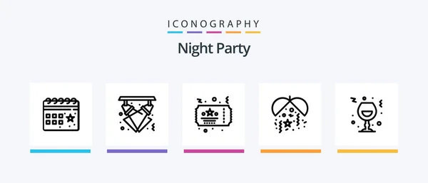 Gece Partisi Hattı Simge Paketi Parti Dahil Kutlama Dekorasyon Gece — Stok Vektör