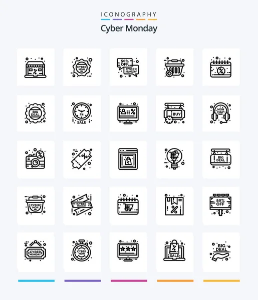 Creative Cyber Monday Outline Icon Pack Calendar Shopping Discount Sale — Vector de stock