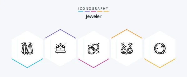 Jewellery Line Icon Pack Including Jewel Bracelet Accessory Silver Gold — Archivo Imágenes Vectoriales