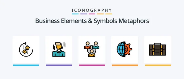 Business Elements Symbols Metaphors Line Filled Icon Pack Including Dinner — Vetor de Stock