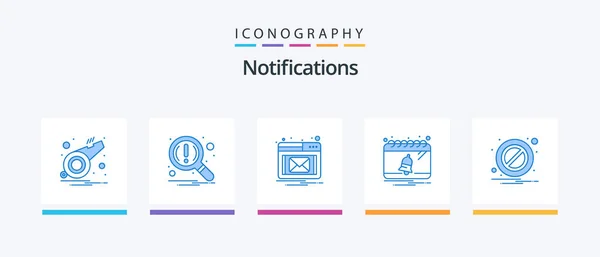 Notificaciones Blue Icon Pack Incluyendo Advertencia Bloquear Correo Electrónico Notificación — Vector de stock