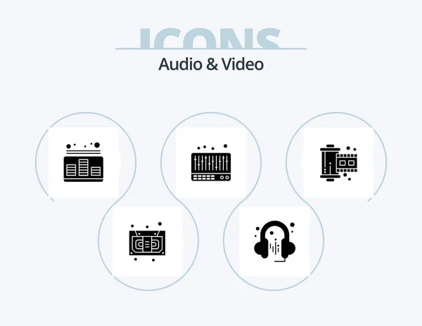 Audio Video Glyph Icon Pack Icon Design Photograph Cinema Control — Stockvektor