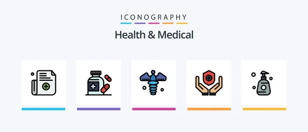 Health Medical Line Filled Icon Pack Including Medicine Register Form — Stock Vector