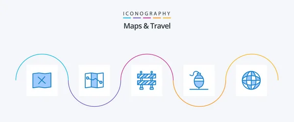 Maps Travel Blue Icon Pack Including Fish — Wektor stockowy