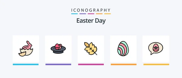 Easter Line Filled Icon Pack Including Bowl Baby Spring Easter — Stockvektor