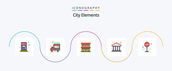 City Elements Flat Icon Pack Συμπεριλαμβανομένης Της Στάσης Επιβίβαση Διαμονή — Διανυσματικό Αρχείο