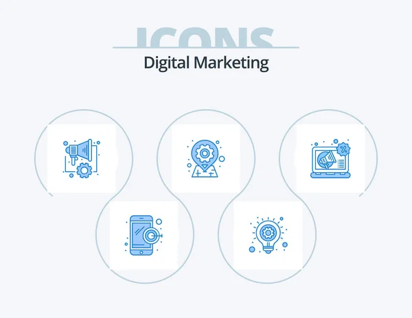 Digital Marketing Blue Icon Pack Icon Design Digital Pin Digital — Stock Vector