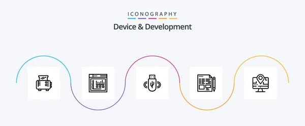 Device Development Line Icon Pack Incluyendo Ubicación Ordenador Compartir Educación — Archivo Imágenes Vectoriales