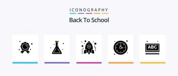 Back School Glyph Icon Pack Including Watch Time Education School — Image vectorielle