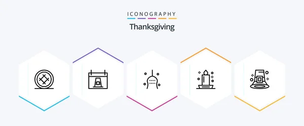 Thanks Giving Line Icon Pack Including Dinner Candle Holiday Turkey — Stock vektor