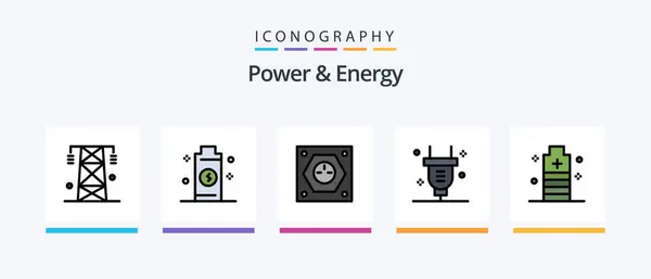 Enerji Enerji Hattı Batarya Dahil Simge Paketi Doldurdu Enerji Ampul — Stok Vektör