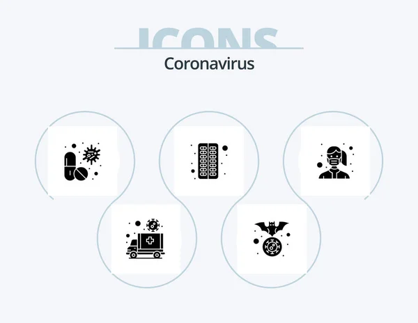 Coronavirus Glyph Icon Pack Icon Design Medicinsk Antivirusprogram Influensa Piller — Stock vektor