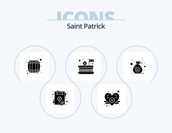 Saint Patrick Glyph Icon Pack Icon Design Trevo Saco Recipiente — Vetor de Stock