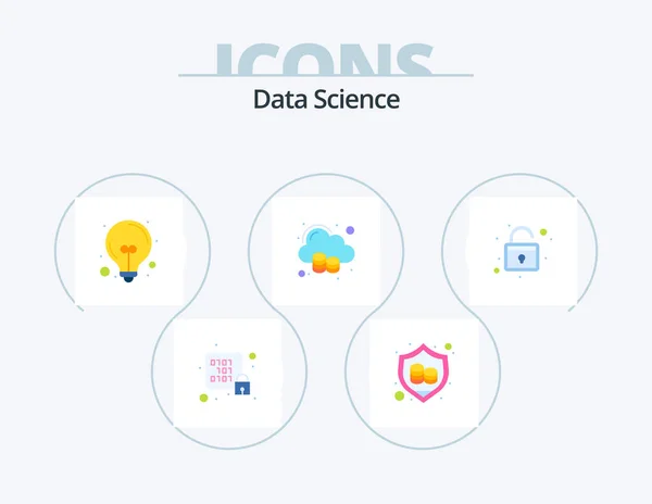 Data Science Flat Icon Pack Ikon Design Plads Oplagring Sikker – Stock-vektor