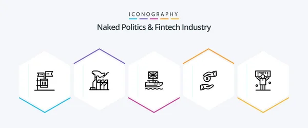 Naked Politics Fintech Industry Line Icon Pack Including Bureaucracy Bribe — Stock Vector