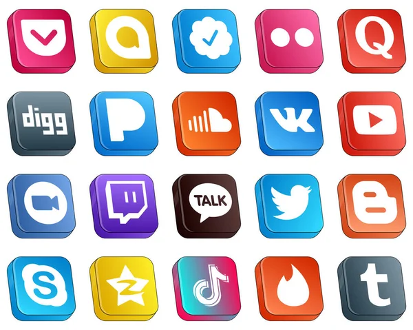 Minimalist Isometric Social Media Icons Meeting Zoom Pandora Video Icons — Stock Vector