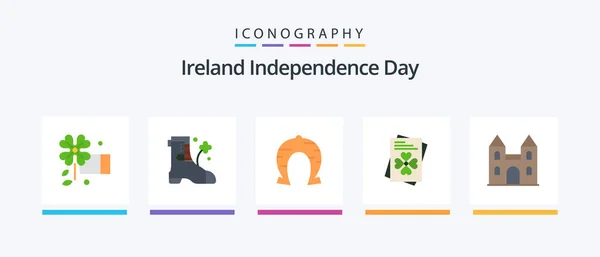 Ireland Independence Day Flat Icon Pack Including Cross Cathedral Horseshoe — Stock Vector