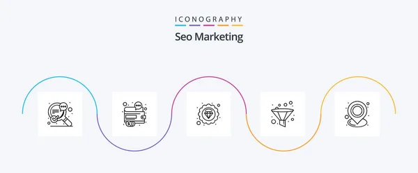 Seo Marketing Line Icon Pack Including Location Funnel Seo Filter — Vetor de Stock