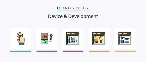 Device Development Line Filled Icon Pack Including Touchscreen Mobile Controller — Archivo Imágenes Vectoriales