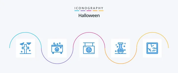 Halloween Blauw Pictogram Pack Inclusief Oog Een Beker Vergif Een — Stockvector