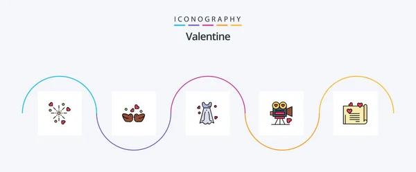 Valentine Line Filled Flat Icon Pack Including Love Letter Love — Vettoriale Stock