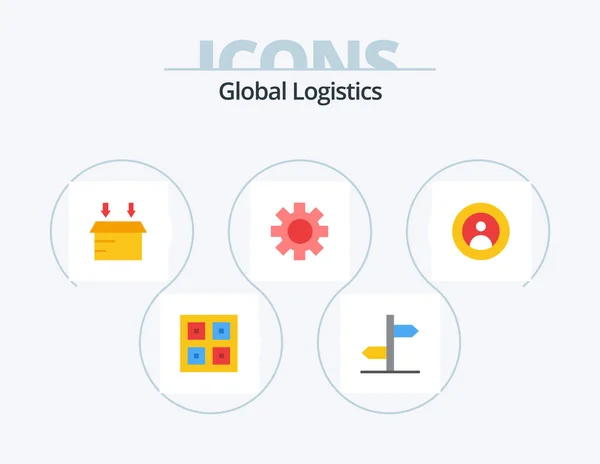 Global Logistics Flat Icon Pack Icon Design Weltweit Weltweit Zeichen — Stockvektor