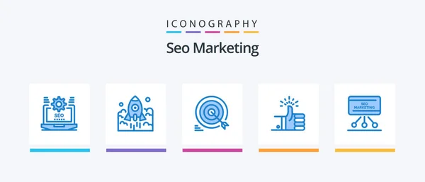 Seo Marketing Blue Icon Pack Including Thumbs Goals Startup Arrow — Wektor stockowy