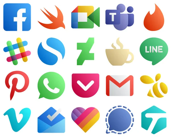 Gradiente Profesional Iconos Medios Sociales Como Pinterest Streaming Deviantart Iconos — Vector de stock