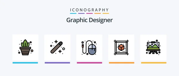 Graphic Designer Line Filled Icon Pack Including Graphic Design Stationery — Stockový vektor