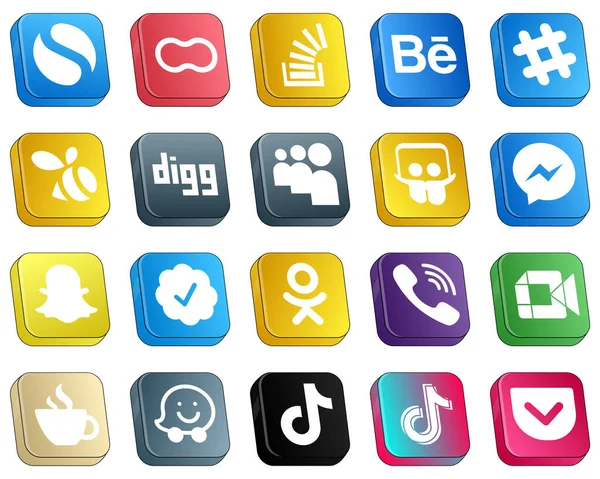 Isometric Social Media Brand Icons Snapchat Facebook Behance Messenger Myspace — Stock Vector