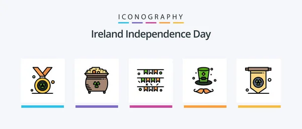 Irsko Den Nezávislosti Řádky Vyplněno Icon Pack Včetně Madel Štěstí — Stockový vektor
