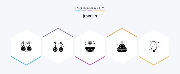 Jewellery Glyph Icon Pack Including Gift Jewelry Valuable Diamond Jewel — Vetor de Stock