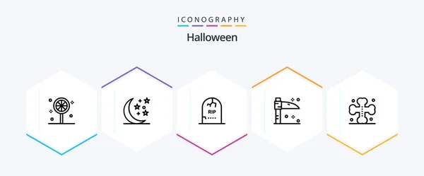 Halloween Line Icon Pack Including Halloween Cross Gravestone Bats Holiday — vektorikuva