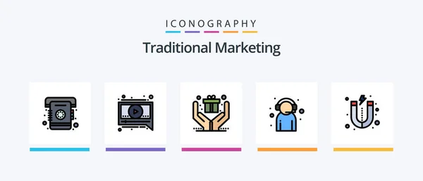 Traditional Marketing Line Filled Icon Pack Including Full Box Gift — Wektor stockowy