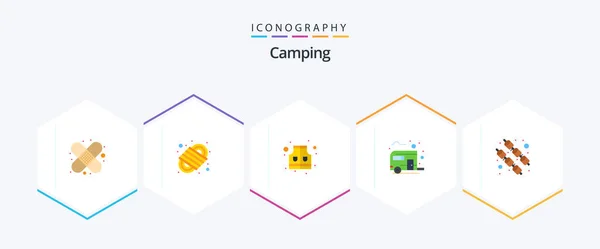 Camping Flat Icon Pack Including Sweet Food Life Summer Camp — Stock Vector