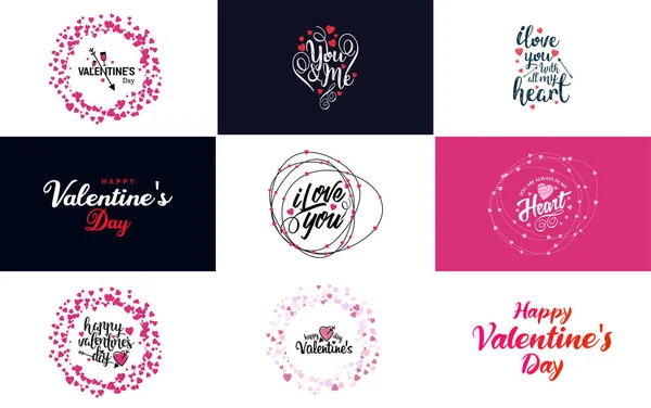 ロマンチックなテーマと赤とピンクの配色のハッピーバレンタインデーグリーティングカードテンプレート — ストックベクタ