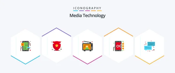 Media Technology Flat Icon Pack Including Communication Mobile Verify Focus — Vetor de Stock