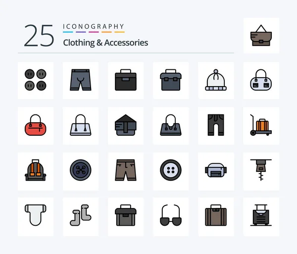 Clothing Accessories Line Filled Icon Pack Including Bag Bag Box — Stockvektor