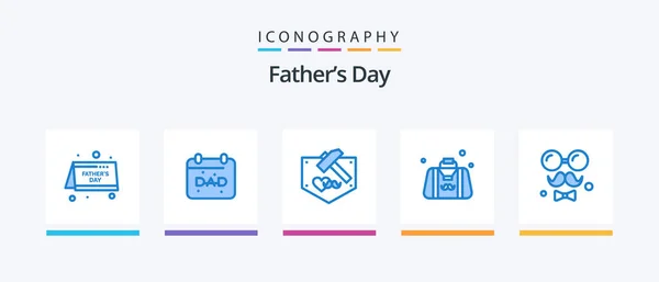 Fathers Day Blue Icon Pack Including Love Day Bag Brim — Stock Vector