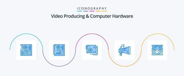Video Producing Computer Hardware Blue Icon Pack Including Device Audio — 图库矢量图片