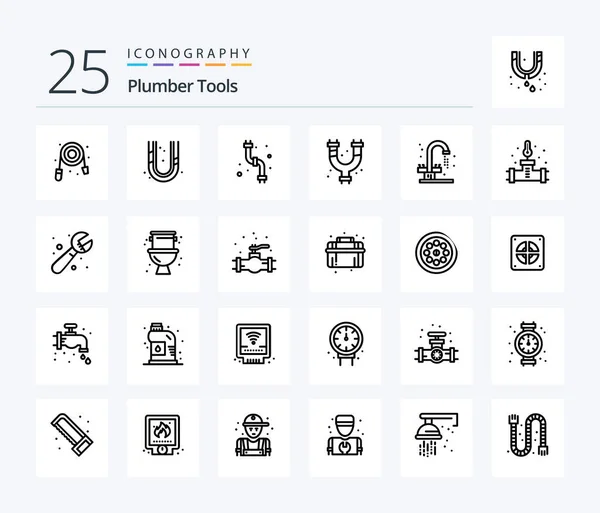Plumber Line Icon Pack Including Plumber Temperature Bathroom Plumbing Pipe — Stock Vector